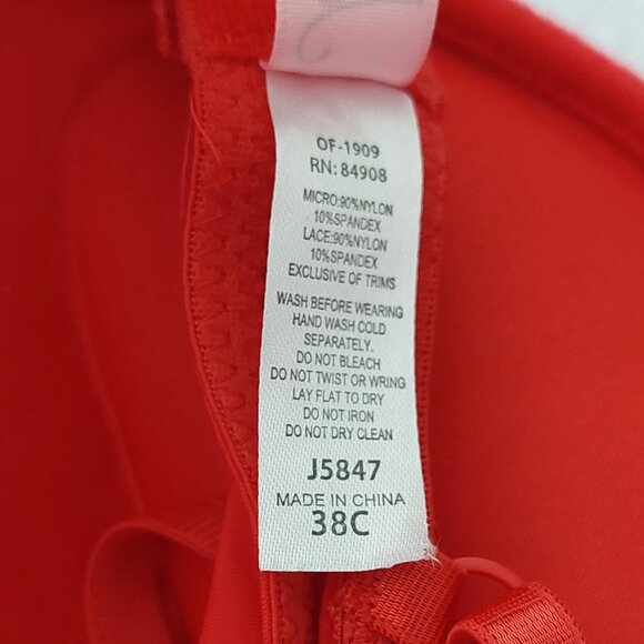 Jezebel Extreme Push-Up Red Lace Bra Size 38C - Picture 8 of 11